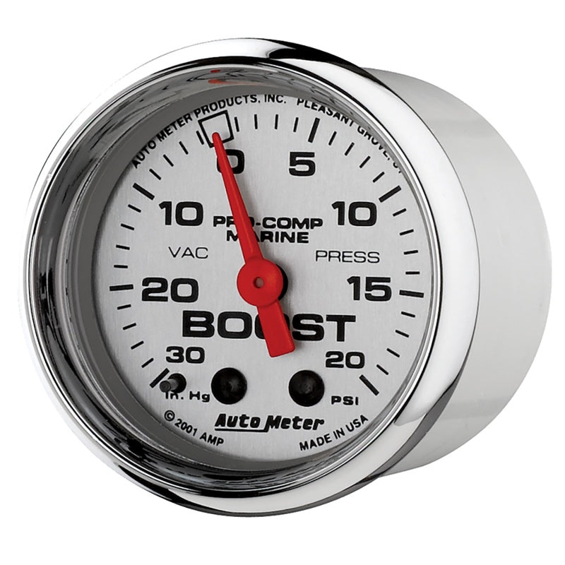 Autometer Marine Chrome Ultra-Lite 2-1/16in 0-30 HG / 0-20 PSI Vacuum / Boost Gauge AutoMeter Gauges