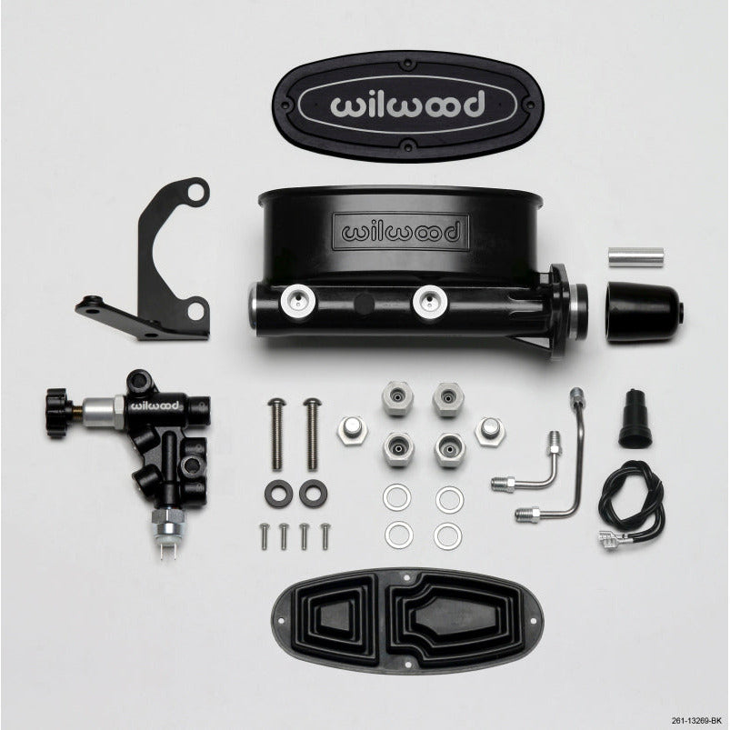 Wilwood HV Tandem M/C Kit w L/H Bracket & Prop Valve - 1in Bore Black Wilwood Brake Master Cylinder