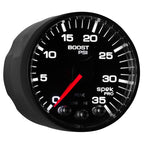 Autometer Spek-Pro Gauge Boost 2 1/16in 35psi Stepper Motor W/Peak & Warn Black/Black AutoMeter Gauges