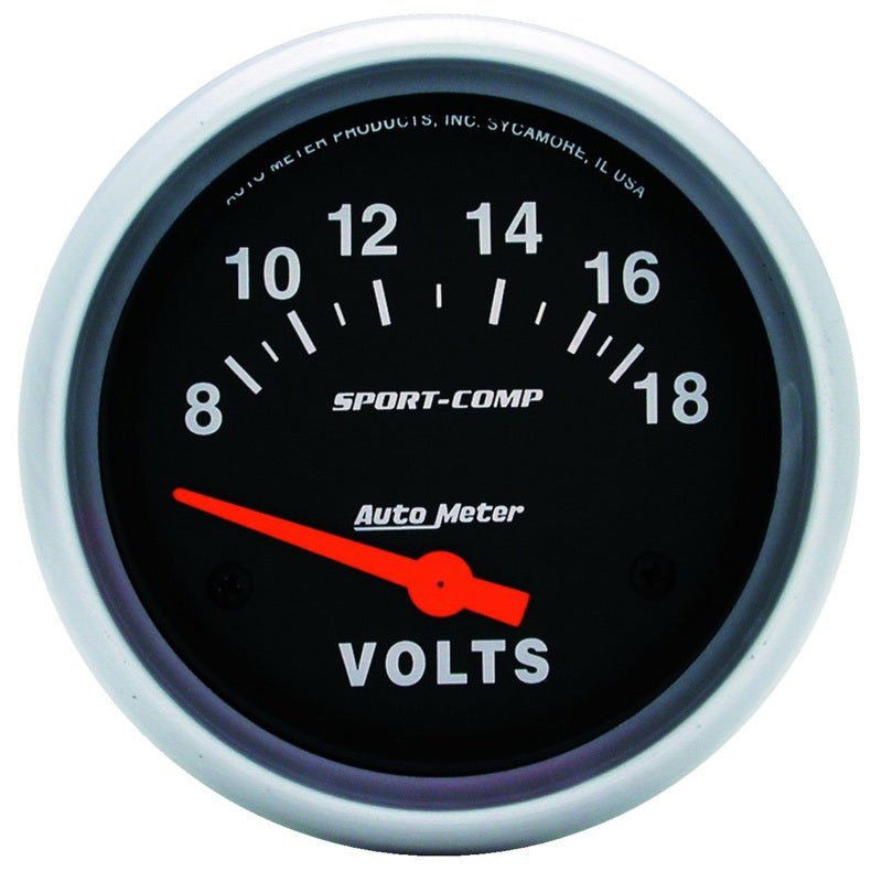 Autometer Sport-Comp 2 5/8in 8-18 Volt Short Sweep Electric Voltmeter Gauge AutoMeter Gauges