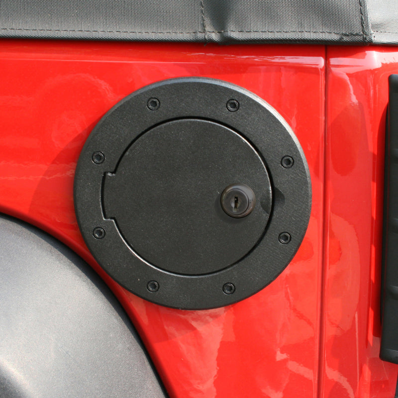 Rugged Ridge Locking Gas Cap Door Black Alum 07-18 Jeep Wrangler JK Rugged Ridge Fuel Caps