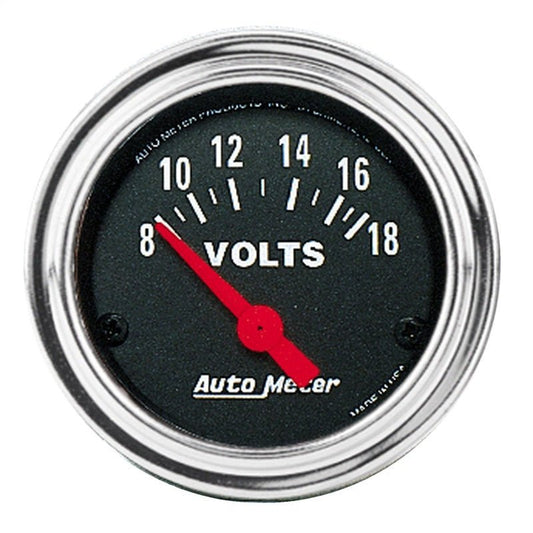 Autometer Traditional Chrome 52mm 8-18 Volts Short Sweep Electricall Voltmeter AutoMeter Gauges