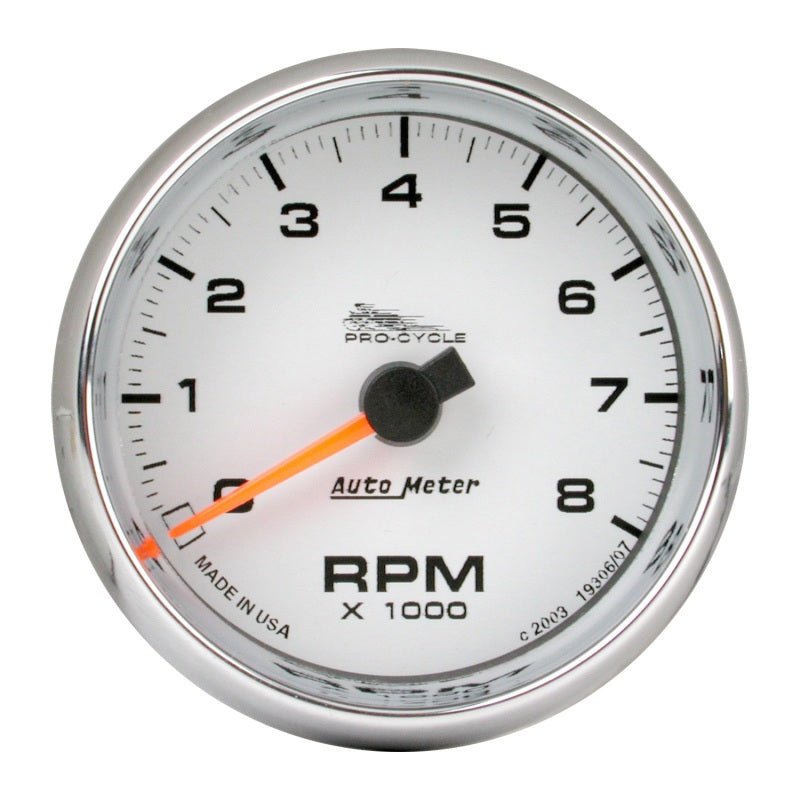 Autometer Pro-Cycle Gauge Tach 2 5/8in 8K Rpm 2&4 Cylinder White AutoMeter Gauges