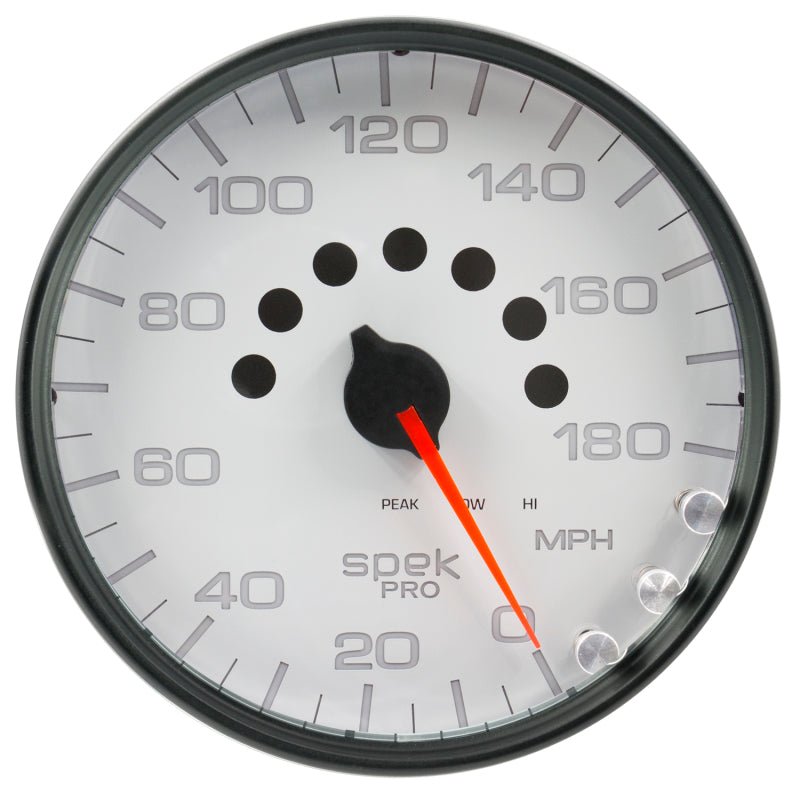 Autometer Spek-Pro Gauge Speedometer 5in 180 Mph Elec. Programmable White/Black AutoMeter Gauges