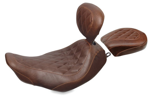 Mustang 97-07 Harley Rd King, 06-07 Str Glide, 00-05 Eagle Wide Tripper Solo Seat w/DBR - Brown