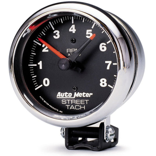 Autometer Traditional Chrome 3-3/4in 8k w/ Red Line Tachometer AutoMeter Gauges