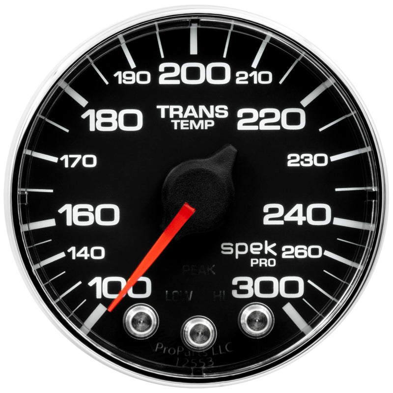 Autometer Spek-Pro Gauge Trans Temp 2 1/16in 300f Stepper Motor W/Peak & Warn Blk/Chrm AutoMeter Gauges