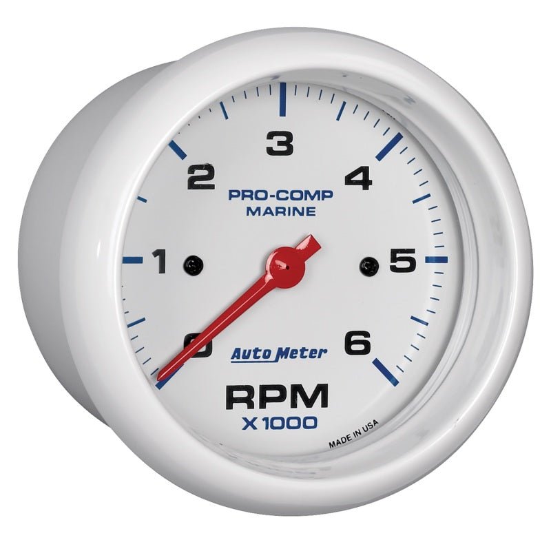 Autometer Marine White Ultra-Lite Gauge 3-3/8in Tachometer 6K RPM AutoMeter Gauges