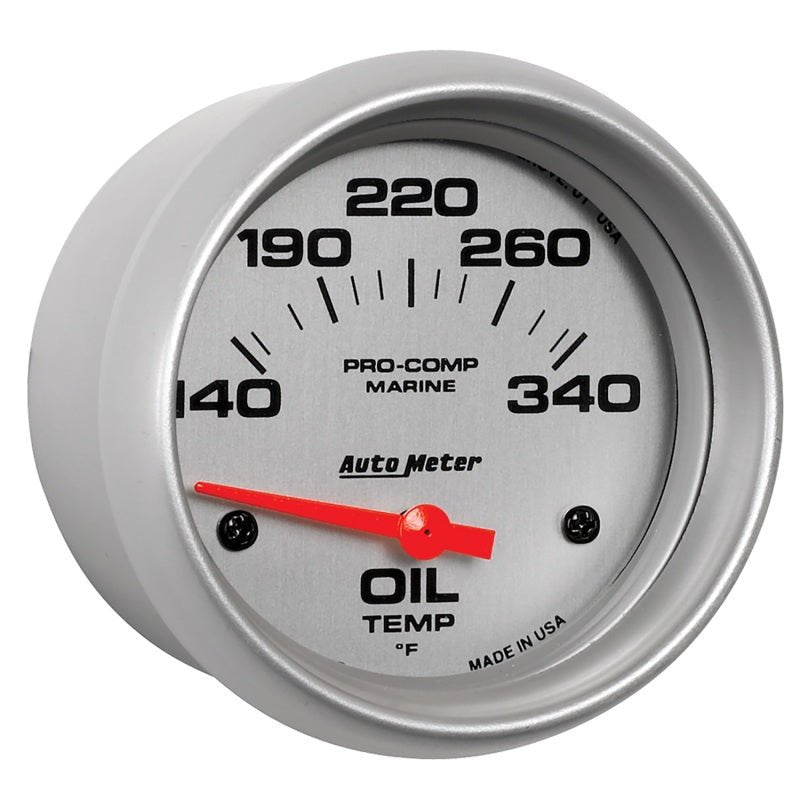 Autometer Marine Silver Ultra Lite Electric Oil Temperature Gauge 2-5/8in 140-300 Deg F AutoMeter Gauges