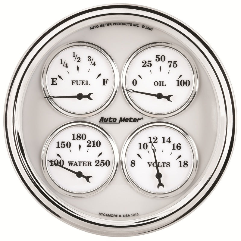 AutoMeter Gauge Quad 5in. 240 Ohm(e) to 33 Ohm(f) Elec Old Tyme White II AutoMeter Gauges