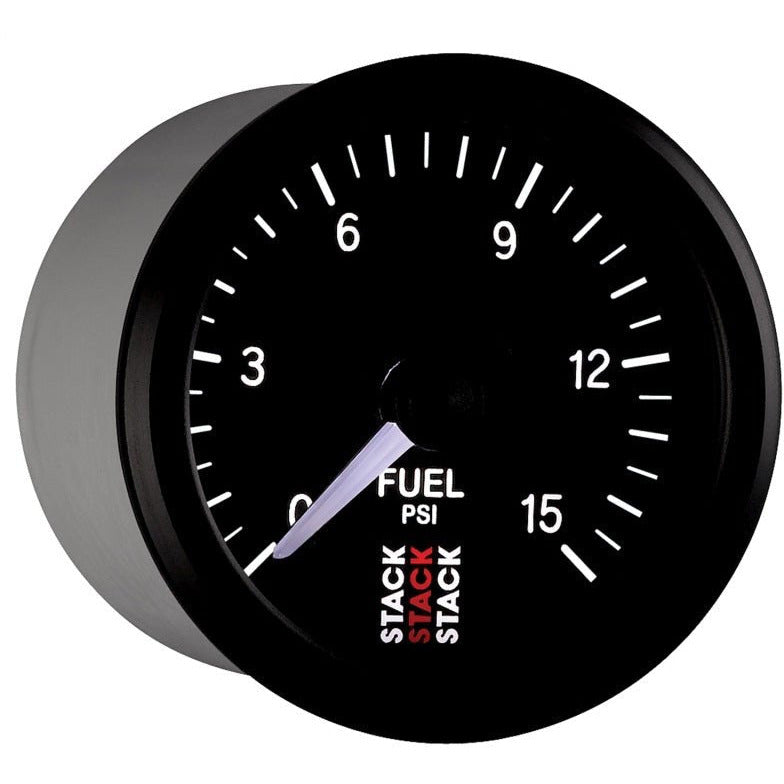 Autometer Stack 52mm 0-15 PSI 1/8in NPTF Male Pro Stepper Motor Fuel Pressure Gauge - Black AutoMeter Gauges