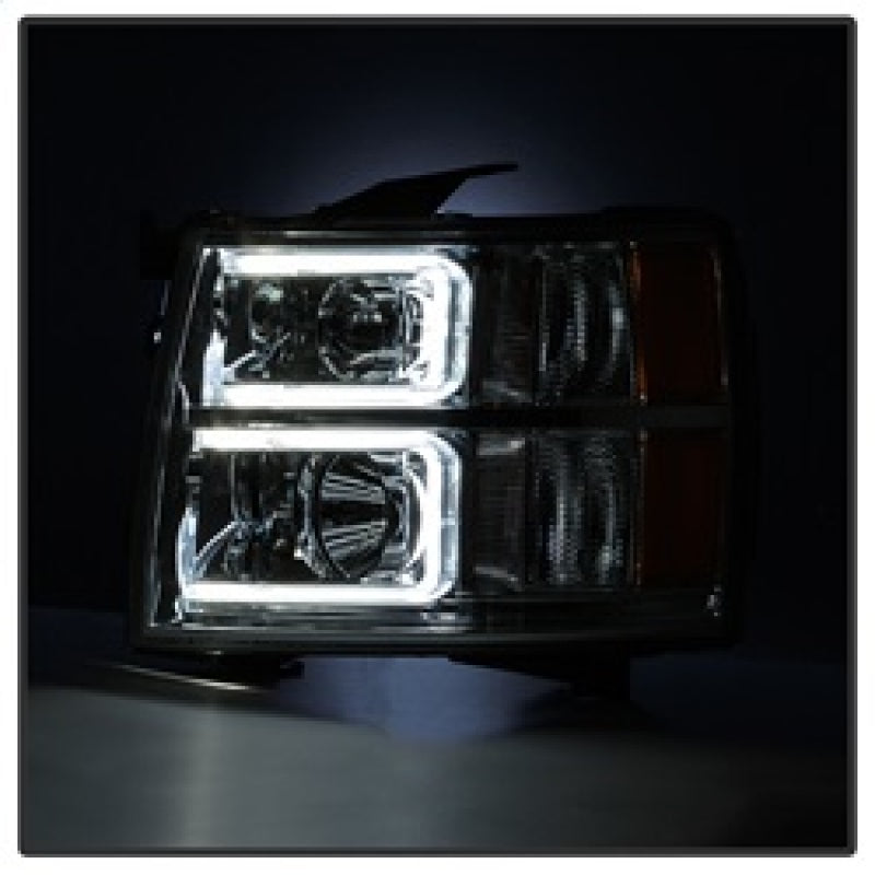 xTune Chevy Silverado 1500/2500/3500 07-13 Halo Projector Headlights Chrome PRO-JH-CS07-LED-C