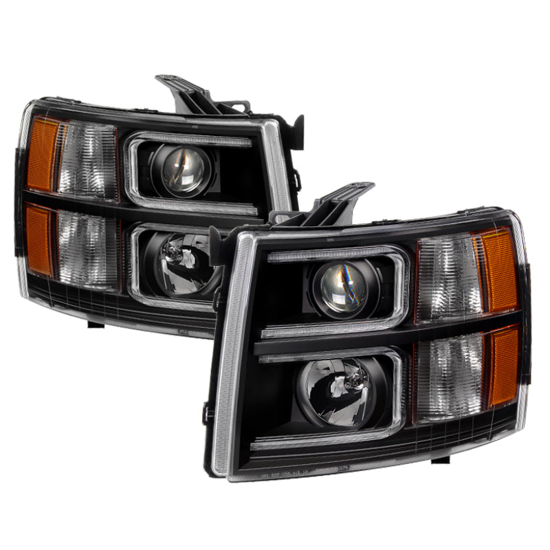 xTune Chevy Silverado 1500/2500/3500 07-13 Projector Headlights Black PRO-JH-CS07-LED-BK